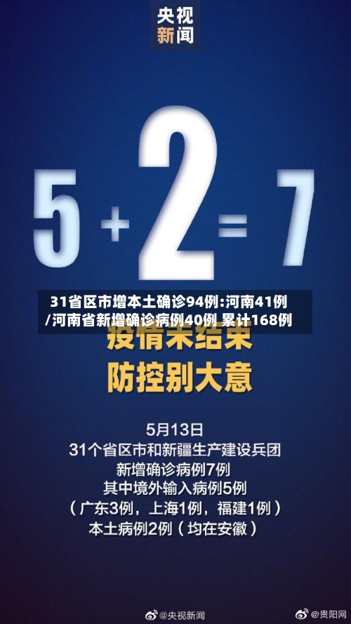 31省区市增本土确诊94例:河南41例/河南省新增确诊病例40例 累计168例