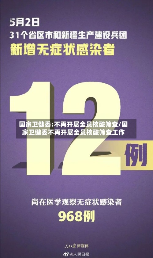国家卫健委:不再开展全员核酸筛查/国家卫健委不再开展全员核酸筛查工作