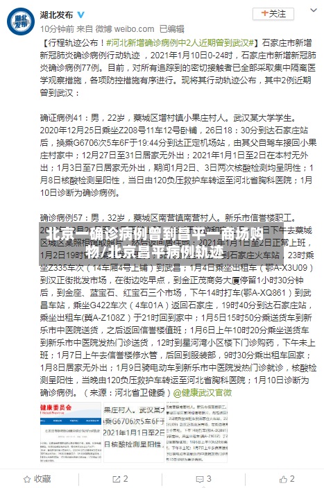 北京一确诊病例曾到昌平一商场购物/北京昌平病例轨迹